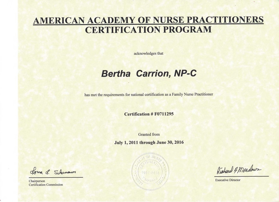 AANP Family Nurse Practitioner Certification Bertha Carrion NP